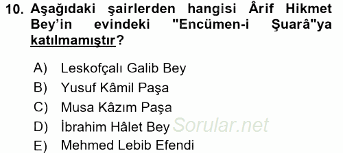 Tanzimat Dönemi Türk Edebiyatı 1 2017 - 2018 Ara Sınavı 10.Soru