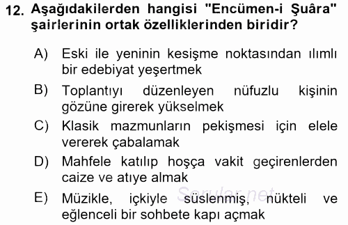 Tanzimat Dönemi Türk Edebiyatı 1 2017 - 2018 Ara Sınavı 12.Soru