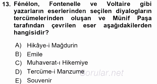 Tanzimat Dönemi Türk Edebiyatı 1 2017 - 2018 Ara Sınavı 13.Soru