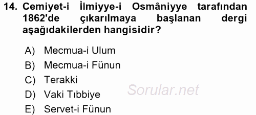 Tanzimat Dönemi Türk Edebiyatı 1 2017 - 2018 Ara Sınavı 14.Soru