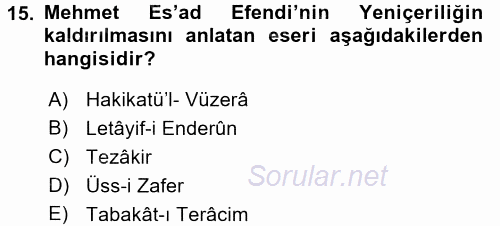 Tanzimat Dönemi Türk Edebiyatı 1 2017 - 2018 Ara Sınavı 15.Soru