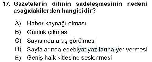 Tanzimat Dönemi Türk Edebiyatı 1 2017 - 2018 Ara Sınavı 17.Soru