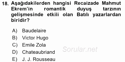 Tanzimat Dönemi Türk Edebiyatı 1 2017 - 2018 Ara Sınavı 18.Soru