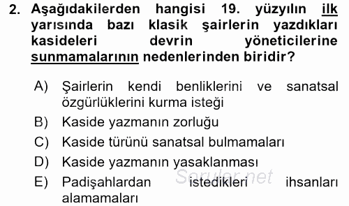 Tanzimat Dönemi Türk Edebiyatı 1 2017 - 2018 Ara Sınavı 2.Soru