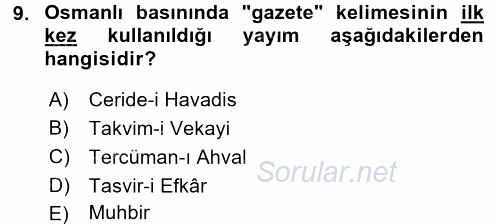 Tanzimat Dönemi Türk Edebiyatı 1 2017 - 2018 Ara Sınavı 9.Soru
