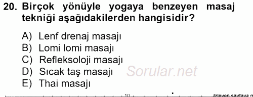 Termal ve Spa Hizmetleri 2013 - 2014 Tek Ders Sınavı 20.Soru