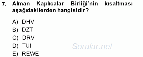Termal ve Spa Hizmetleri 2013 - 2014 Tek Ders Sınavı 7.Soru