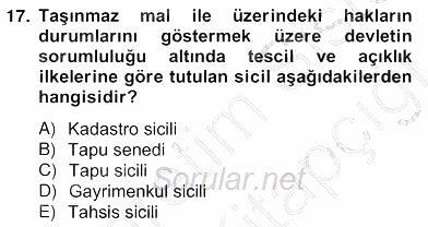 Bina ve Site Yöneticiliği 2012 - 2013 Ara Sınavı 17.Soru