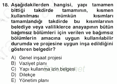 Bina ve Site Yöneticiliği 2012 - 2013 Ara Sınavı 18.Soru
