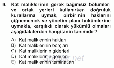 Bina ve Site Yöneticiliği 2012 - 2013 Ara Sınavı 9.Soru