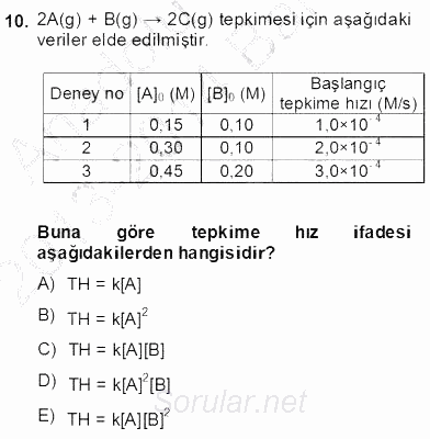 Genel Kimya 2 2013 - 2014 Dönem Sonu Sınavı 10.Soru