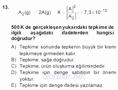 Genel Kimya 2 2013 - 2014 Dönem Sonu Sınavı 13.Soru