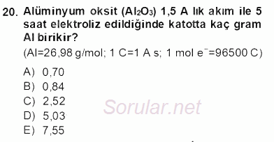 Genel Kimya 2 2013 - 2014 Dönem Sonu Sınavı 20.Soru