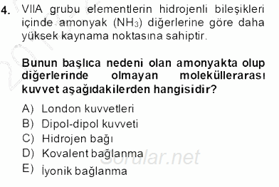 Genel Kimya 2 2013 - 2014 Dönem Sonu Sınavı 4.Soru