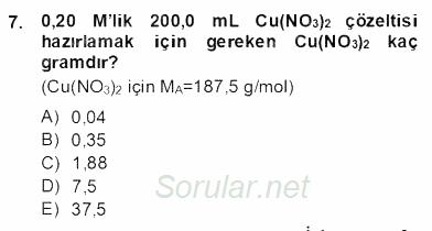 Genel Kimya 2 2013 - 2014 Dönem Sonu Sınavı 7.Soru