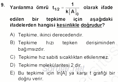 Genel Kimya 2 2013 - 2014 Dönem Sonu Sınavı 9.Soru