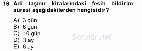 Medeni Hukuk 2 2014 - 2015 Tek Ders Sınavı 16.Soru