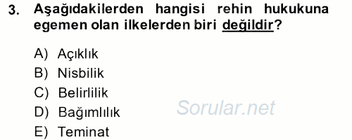 Medeni Hukuk 2 2014 - 2015 Tek Ders Sınavı 3.Soru