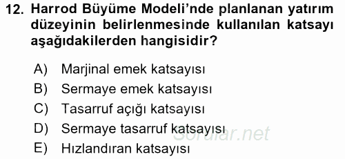 İktisadi Büyüme 2016 - 2017 Ara Sınavı 12.Soru