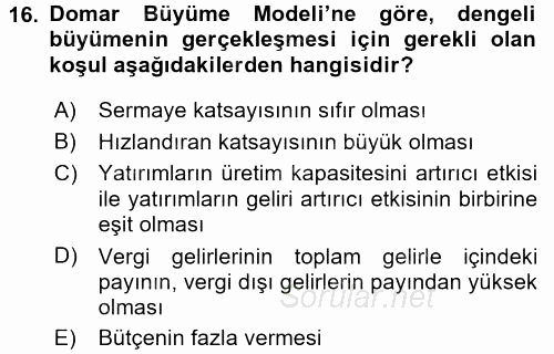 İktisadi Büyüme 2016 - 2017 Ara Sınavı 16.Soru