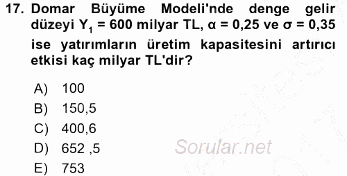 İktisadi Büyüme 2016 - 2017 Ara Sınavı 17.Soru