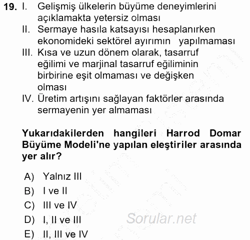 İktisadi Büyüme 2016 - 2017 Ara Sınavı 19.Soru