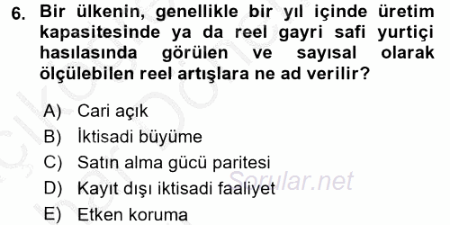 İktisadi Büyüme 2016 - 2017 Ara Sınavı 6.Soru