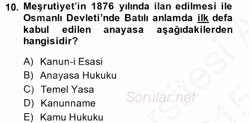 Türkiye´de Sosyoloji 2014 - 2015 Ara Sınavı 10.Soru