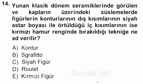 Anadolu Arkeolojisi 2013 - 2014 Dönem Sonu Sınavı 14.Soru