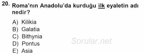 Anadolu Arkeolojisi 2013 - 2014 Dönem Sonu Sınavı 20.Soru