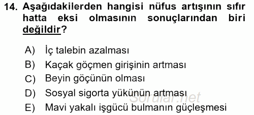 Ekonominin Güncel Sorunları 2017 - 2018 Ara Sınavı 14.Soru