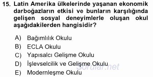 Ekonominin Güncel Sorunları 2017 - 2018 Ara Sınavı 15.Soru
