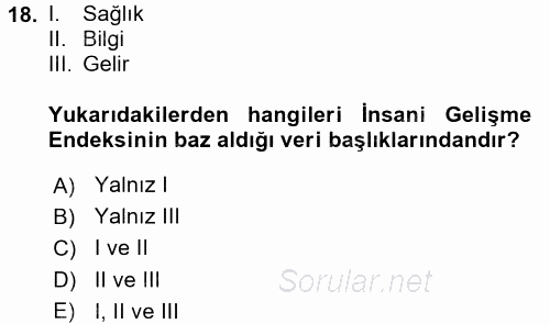 Ekonominin Güncel Sorunları 2017 - 2018 Ara Sınavı 18.Soru