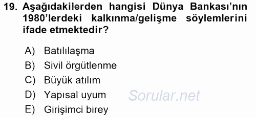 Ekonominin Güncel Sorunları 2017 - 2018 Ara Sınavı 19.Soru