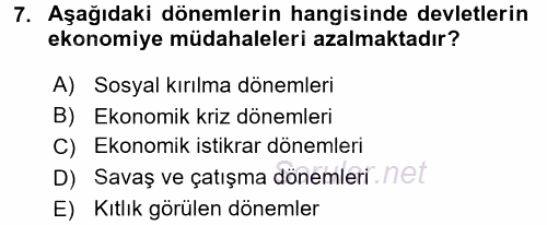 Ekonominin Güncel Sorunları 2017 - 2018 Ara Sınavı 7.Soru