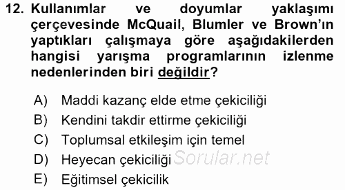 İletişim Kuramları 2015 - 2016 Ara Sınavı 12.Soru