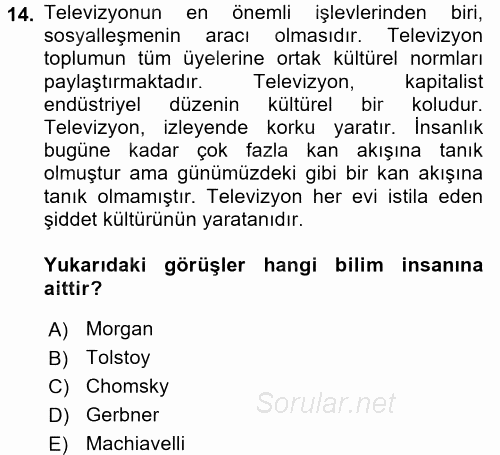 İletişim Kuramları 2015 - 2016 Ara Sınavı 14.Soru