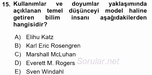 İletişim Kuramları 2015 - 2016 Ara Sınavı 15.Soru