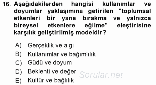 İletişim Kuramları 2015 - 2016 Ara Sınavı 16.Soru