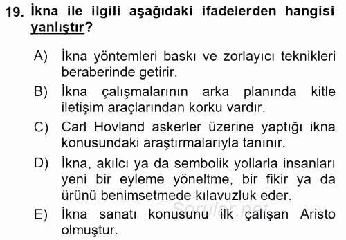 İletişim Kuramları 2015 - 2016 Ara Sınavı 19.Soru