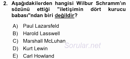 İletişim Kuramları 2015 - 2016 Ara Sınavı 2.Soru