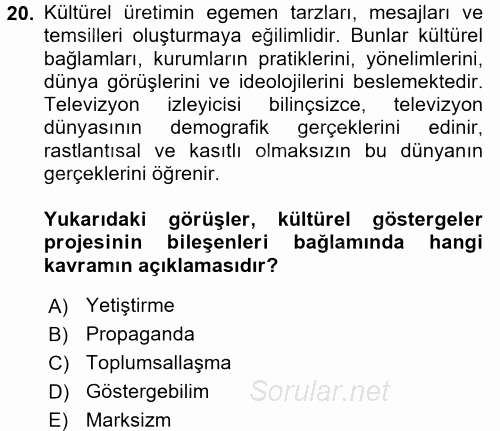 İletişim Kuramları 2015 - 2016 Ara Sınavı 20.Soru