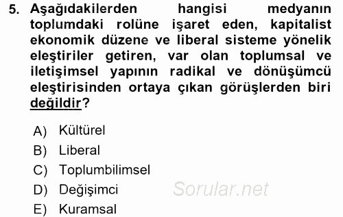 İletişim Kuramları 2015 - 2016 Ara Sınavı 5.Soru