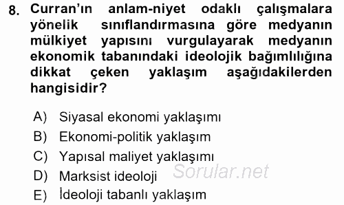 İletişim Kuramları 2015 - 2016 Ara Sınavı 8.Soru