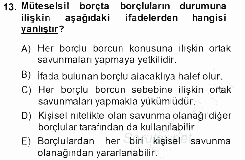 Borçlar Hukuku 2013 - 2014 Dönem Sonu Sınavı 13.Soru