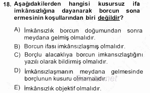 Borçlar Hukuku 2013 - 2014 Dönem Sonu Sınavı 18.Soru