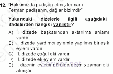 Türkçe Biçim Bilgisi 2012 - 2013 Dönem Sonu Sınavı 12.Soru