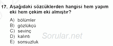 Türkçe Biçim Bilgisi 2012 - 2013 Dönem Sonu Sınavı 17.Soru