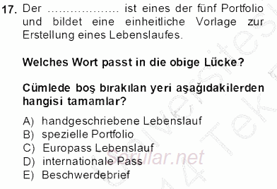 Turizm Için Almanca 2 2013 - 2014 Tek Ders Sınavı 17.Soru