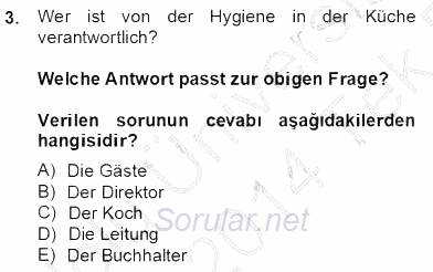 Turizm Için Almanca 2 2013 - 2014 Tek Ders Sınavı 3.Soru